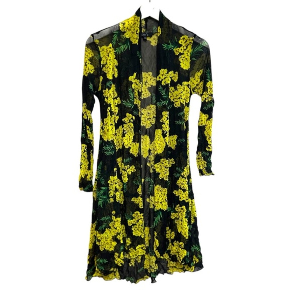 Comfy USA mesh sheer cardigan‎ open front layering  cardi floral print lagenlook